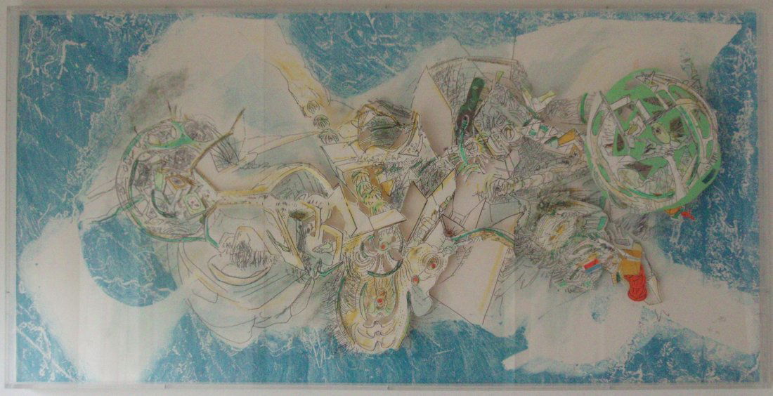 Roberto Matta, Coscienza dell'Universo (Autoritratto): Multiple, lithograph, xilograph, collage, sculpture with scissors and punches; print on Arches paper glued on masonite; Paper sizes cm 60 x 120; Edition 5/5 HC COA provided