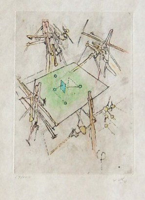 Roberto Matta, Untitled: Etching aquatint on Japon paper; Paper sizes cm 44 x 31,5; Image sizes cm 22 x 16; Signed lower right and numbered lower left in crayon by the Artist; Edition 59/100 COA provided