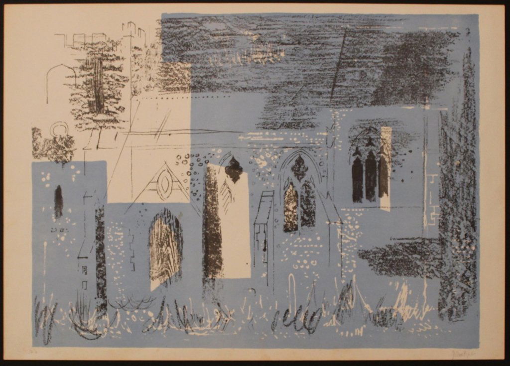 John Piper, A retrospect of churches, 1964: Dalla cartella A Retrospect of churches; Litografia a colori; Dimensioni foglio cm; Firmata in basso a destra a matita dall'Artista; Numerata ; Provvista di certificato di garanzia. From "A Retrospect