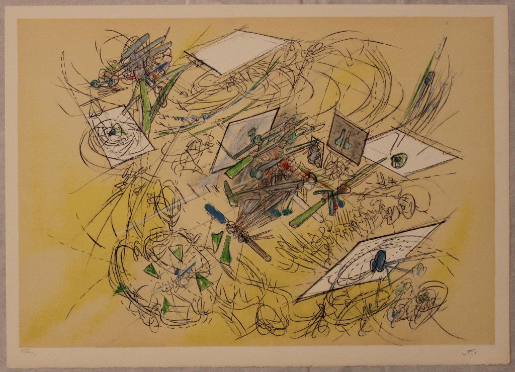 Roberto Matta, Untitled, 1976: Litografia a colori; Dimensioni foglio 56 x 76 cm; Firmata in basso a destra a matita dall'Artista; Numerata XIX/L; Certificato di garanzia. Color lithograph; Paper sizes 56 x 76 cm; Signed lower righ