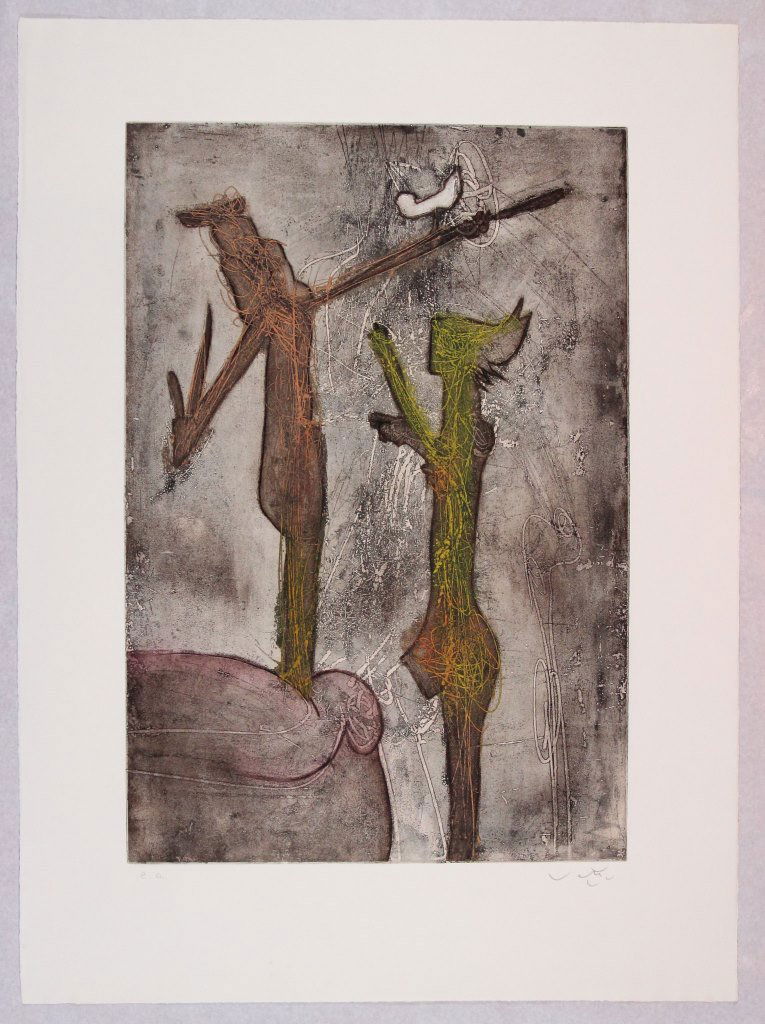 Roberto Matta Personnage I 1966: Acquaforte acquatinta stampata su carta BFK Rives Dimensioni foglio 75 x 555 cm Dimensioni immagine 56 x 385 cm Firmata in basso a destra a matita dall'Artista Numerata E.A: Certificato di autenticit�