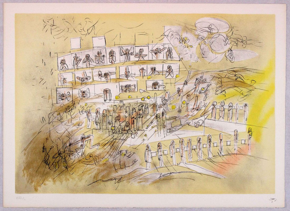 Roberto Matta, Vertigo, Litografia a colori, 1992: Litografia a colori; Dimensioni foglio 54,5 x 75,5 cm; Dimensioni immagine 48 x 69,5 cm; Firmata in basso a destra a matita dall'Artista; Numberata XVI/L; Certificato di autenticità. Color lithograph