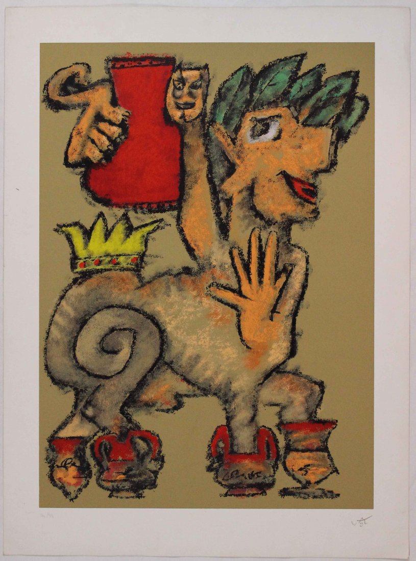 Roberto Matta, Cavallo con vasi: Litografia a colori; Dimensioni foglio 83,5 x 61,5 cm; Dimensioni immagine 70,5 x 51 cm; Firmata in basso a destra a matita dall'Atista; Numerata 34/99; Certificato di autenticitÃ . Color lithograph