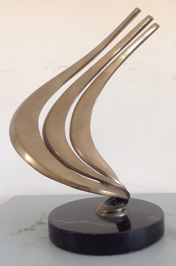 Tom Brandt sculpture 1960's: Polished bronze mid-century sculpture on granite base, signed;