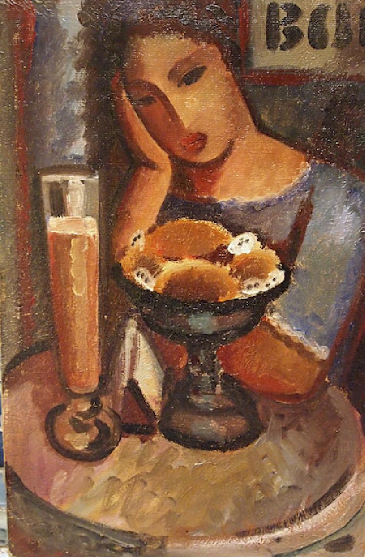 John Buckland-Wright (1897-1954) British Modernist: Artist: John Buckland-Wright (British, 1897-1954) Title: La Cafe Medium: oil on panel Size: 13.5 X 9-inches (34 X 23 cent). Date: 1933 circa