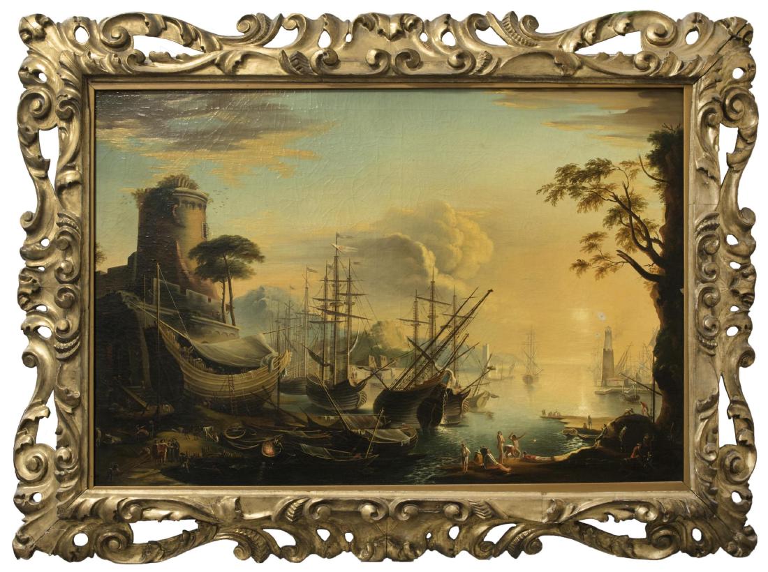Old Master Painting Harbor Scene LARGE (1 of 4)