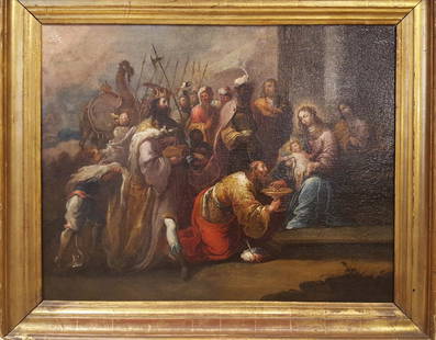 Old Master Frans Francken The Younger (1581-1642)attr.: Artist: Frans Francken The Younger (1581-1642), attributed to Title: Adoration of the Magi
Medium: Oil on Canvas Size: 15 x 19 inches (38 x 48.3 cm) Date: 1600’s circa