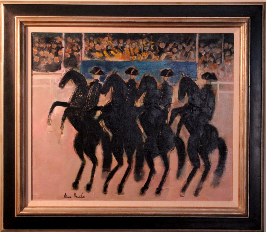 Andre Brasilier oil on canvas "Cadre Noir": Title: Cadre Noir Medium: Oil on Canvas Size: 21.25" x 25.50" (53.98cm x 64.77cm) Date: 1963 Provenance: Christie’s New York - March 10, 2010 Sara Lee Corporation Nathan Cummings, Chicago. Notes: Xa