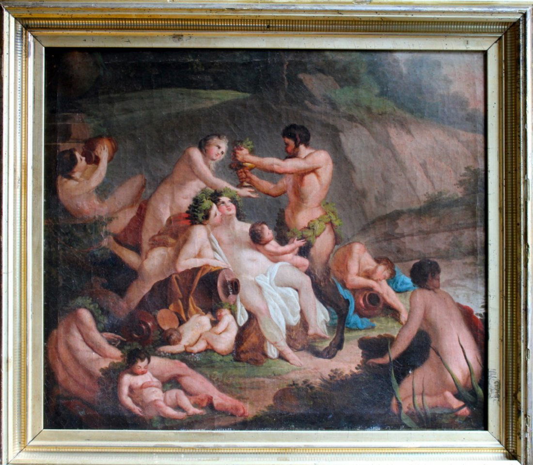 Charles Joseph Natoire (attributed to) (French: Title:Artist: Charles Joseph Natoire (attributed to) Untitled (Baccanale)Medium: Oil on CanvasSize: Approx. 40.6 x 50.8 centimeters 16" x 20" inchesDate: 1780 circa Artist Highlights - French