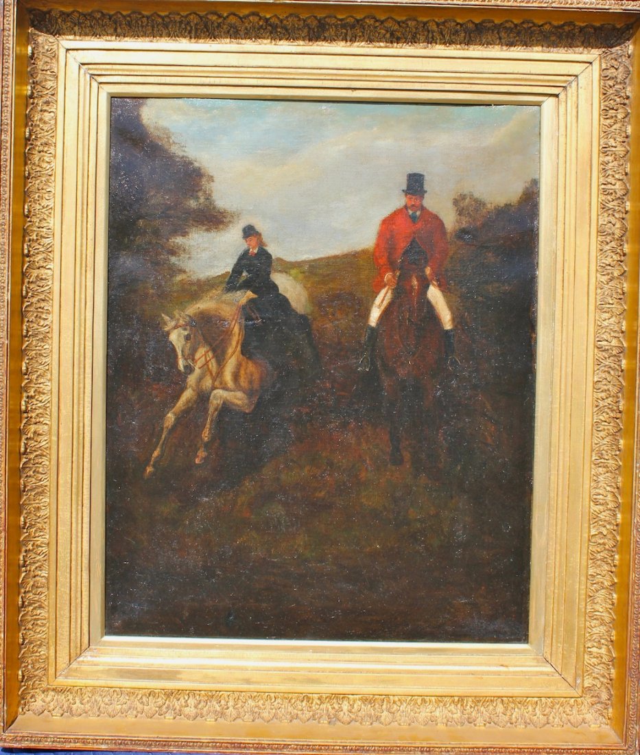British School Old Master Equestrian: Artist: British School Title: Medium: Oil on canvas Size: 36" x 30" approximate size with frame. Date: Early 1800??