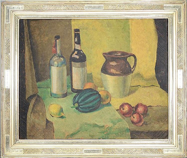Max Weber Oil Painting still life: Artist: Max Weber, attributed to Title: Untitled (still life with fruit) Medium: Oil on Canvas Size: 24" x 30" approximate canvas size Date: VV