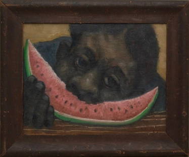 Palmer Hayden (1890-1973) African American Painting: Artist: Palmer Hayden (1890 - 1973) Title: (watermelon)Medium: Oil on Board Size: 7" x 10" inches Provenance: An Important East Coast Collection of African-American Art VV