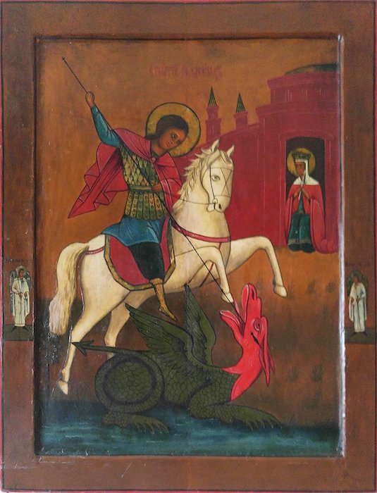 LARGE Antique Russian Icon St. George with Two Saints (1 of 6)