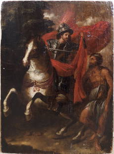 Theodoor van Thulden, attr. Old Master Flemish: Artist: Theodoor van Thulden (1606–1669), attributed to Title: (Saint Martin Dividing his Cloak with a Beggar) Medium: Oil on wood panel Size: 14 x 12 inches (35.5 x 30.5 cm) Date: 17th century