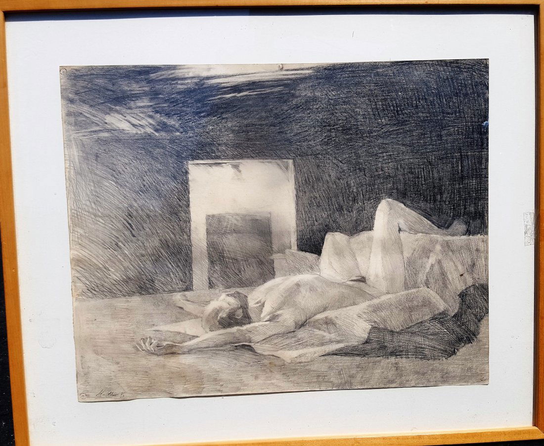 John Cobb Nude Male Drawing: Artist: John Cobb Title: "Portrait of WSB" Medium: graphite on paper Size: Approx. 19" x 24" sheet size - 26" x 31" framed Date: 1976 - superb quality