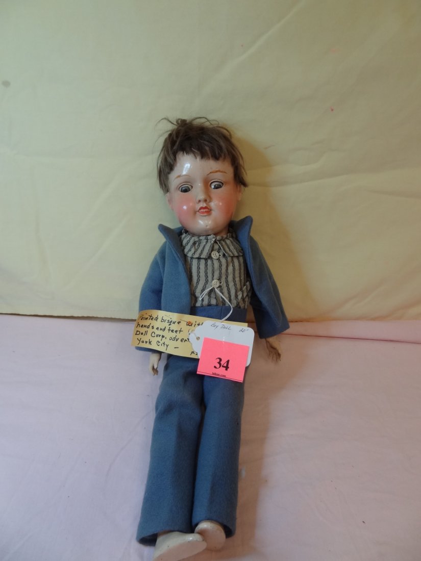 20'' PAINTED COMPOSITION WITH ALUMINUM HANDS AND FE: 20'' PAINTED COMPOSITION WITH ALUMINUM HANDS AND FEET BY GIEBLER-FALK DOLL CORP. ADVERTISED 1919 NYC, NY. SLEEP GRAY EYES
