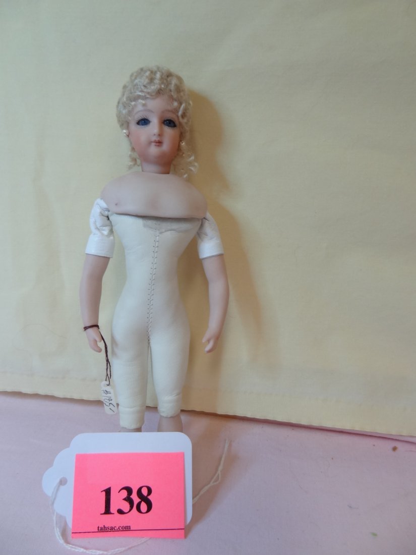 8'' BISQUE HEAD AND LIMBS, KID BODY, BLOND HAIR, B: 8'' BISQUE HEAD AND LIMBS, KID BODY, BLOND HAIR, BLUE GLASS EYES, FAUX PEARL EARRINGS, BOTH NECK AND SHOULDERS MARKED ''CATHY HANSON 1995'' NO CLOTHES