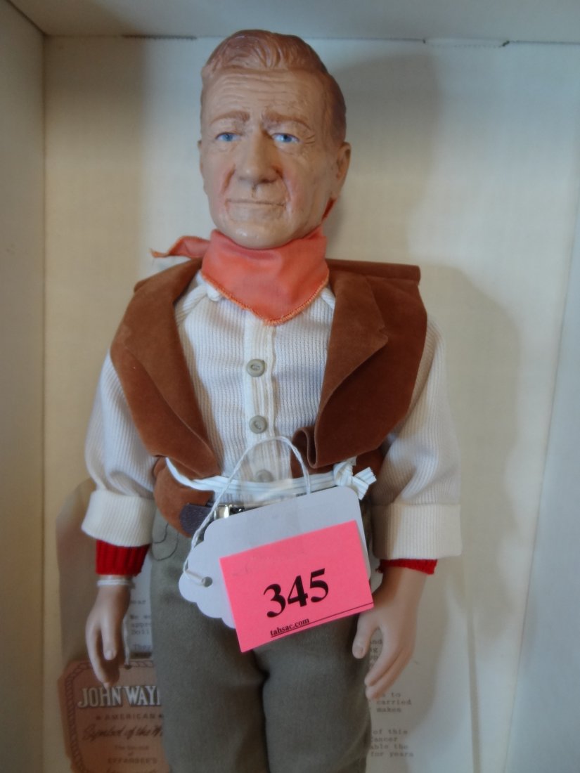 17'' EFFANBEE RUBBER JOHN WAYNE DOLL, NEW IN BOX,: 17'' EFFANBEE RUBBER JOHN WAYNE DOLL, NEW IN BOX, INCLUDES HAT WITH GUN AND LETTER BLUE PAINTED EYES, BROWN PAINTED HAIR