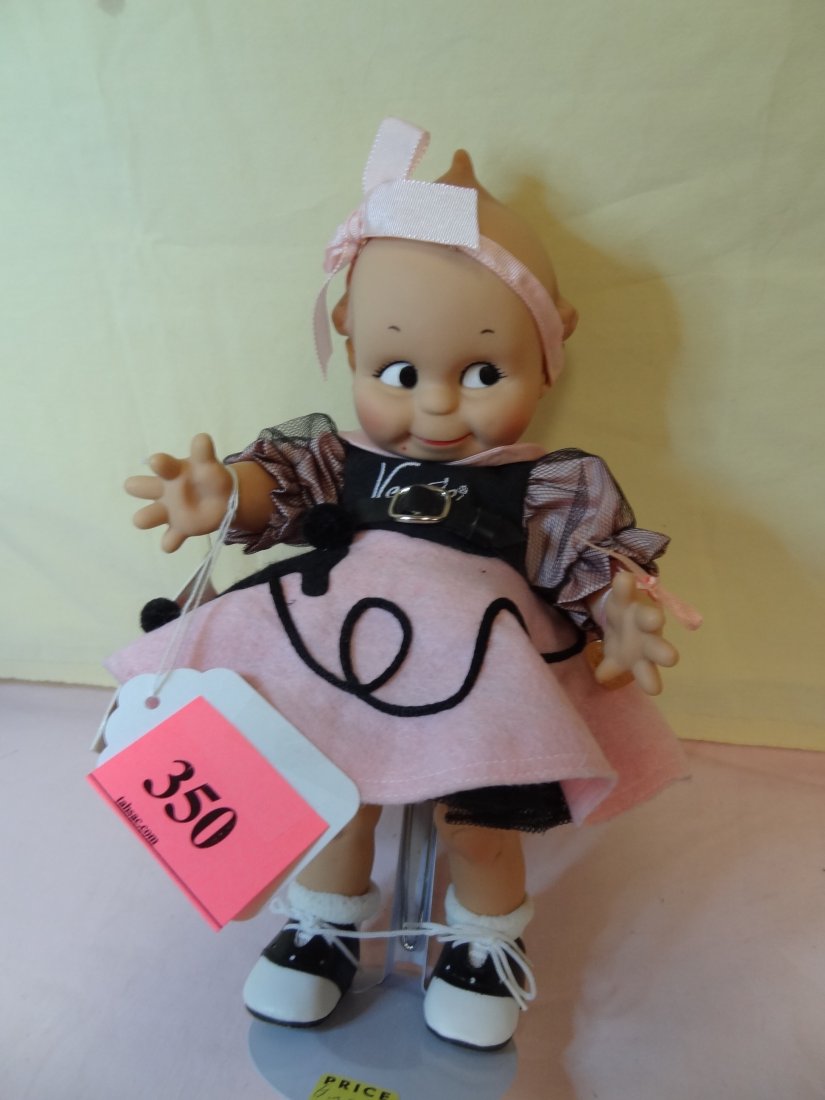 12'' IN BOX, EFFANBEE KEWPIE POODLE SKIRT DRESS, B: 12'' IN BOX, EFFANBEE KEWPIE POODLE SKIRT DRESS, BLACK PAINTED EYES BROWN PAINTED HAIR RUBBER DOLL, COA, MARKED '' EFFANBEE JESCO 1987 TM MADE IN CHINA