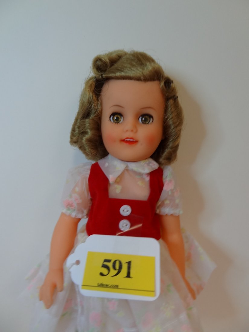 14'' MARKED: ''HONG KONG IDEAL DOLL ST-15-N;'' SHI: 14'' MARKED: ''HONG KONG IDEAL DOLL ST-15-N;'' SHIRLEY TEMPLE ''YESTERDAY'S DARLING'' A DOLL THAT MADE WARDS FAMOUS, RUBBER HEAD, SOFT PLASTIC BODY, MOVABLE LIMBS, BLONDE HAIR, BROWN SLEEPY EYES, ORIG