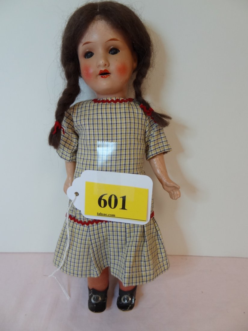 10'' DOLL, MARKED ''ARMAND MARSEILLE GERMANY 390 4: 10'' DOLL, MARKED ''ARMAND MARSEILLE GERMANY 390 4.10/0.M'', BISQUE HEAD AND ARMS, CLOTH BODY AND LEGS, BROWN SLEEPY EYES, BROWN MOHAIR WIG, OPEN MOUTH,