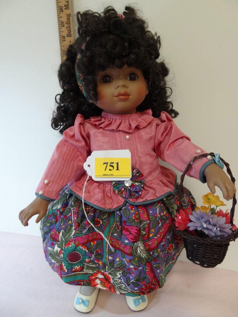 17'' CHARLOT BYJ - DESIGNED BY KAREN KENNEDY: 17" CHARLOT BYJ - DESIGNED BY KAREN KENNEDY LIMITED EDITION, 28/500 1993 GOEBEL'. SWEET MUSICAL WIND-UP BLACK AMERICANA DOLL, BISQUE HEAD AND LIMBS. LONG BLACK CURLEY HAIR, SOFT BROWN EYES, COMES WITH