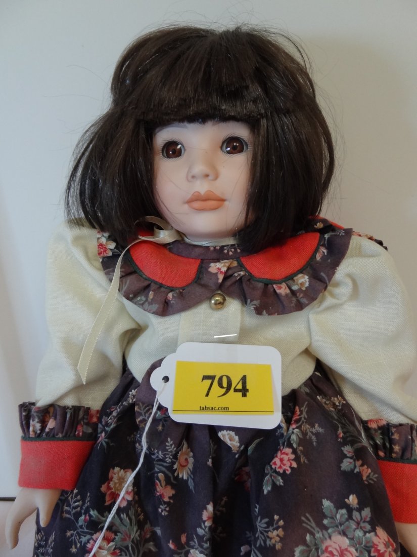 19'' MARKED BETTY JANE CARTER DOLLS, DESIGNED BY B: 19'' MARKED BETTY JANE CARTER DOLLS, DESIGNED BY BETTE BALL, LIMITED EDITION #170/1000, GOEBEL, JOINTED BISQUE HEAD AND LIMBS, STRAIGHT DARK BROWN HAIR, SOFT BROWN EYES, WEARING A FLORAL DRESS WITH RE