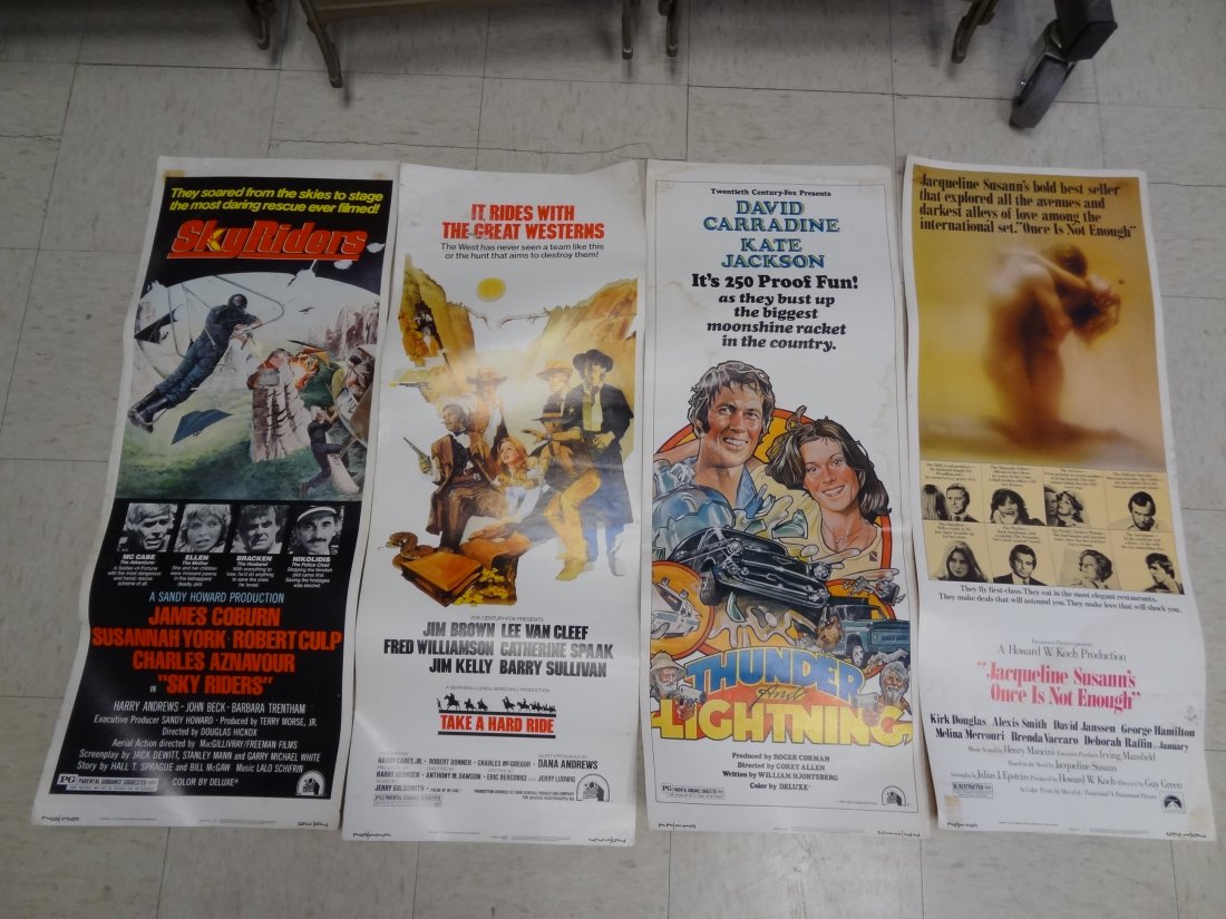 EIGHT 1970'S QUARTER WINDOW COLOR MOVIE ADS, 20TH CENTU: EIGHT 1970'S QUARTER WINDOW COLOR MOVIE ADS, 20TH CENTURY FOX; SKY RIDERS, TAKE A HARD RIDE, AND THUNDER AND LIGHTING; PARAMOUNT PICTURES, ONCE IS NOT ENOUGH AND NASHVILLE; COLUMBIA PICTURES, HARRY & 