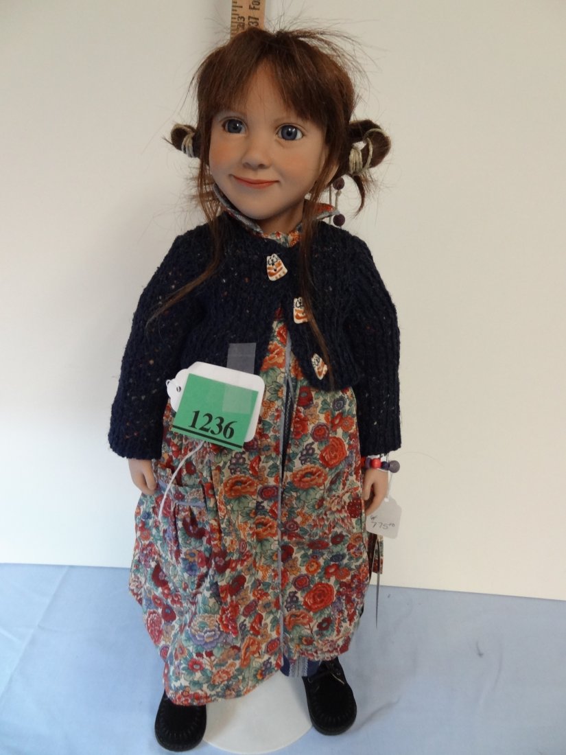 21'' ZWERGNASE DOLL NAMED ''TRINTJE'' HAS VINYL HEAD, S: 21'' ZWERGNASE DOLL NAMED ''TRINTJE'' HAS VINYL HEAD, SHOULDER PLATE, ARMS AND LEGS, KID BODY, BROWN GENUINE HAIR, BLUE GLASS EYES, BIG SMILE! HER COSTUME IS SWEET, HAS A BLUE KNITTED SWEATER WITH 'CA