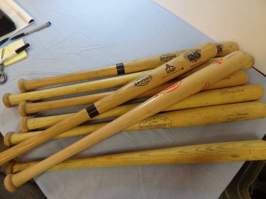 GROUP OF EIGHT ALL WOOD BASEBALL BATS; FOUR LOUISVILLE: GROUP OF EIGHT ALL WOOD BASEBALL BATS; FOUR LOUISVILLE PRO WITH BURNED SIGNATURES, JIM DAVENPORT, DICK DIETZ, HAROLD LANIER, AND KEN HENDERSON. ONE SAN FRANCISCO GIANTS LOUISVILLE SLUGGER, AND THREE S