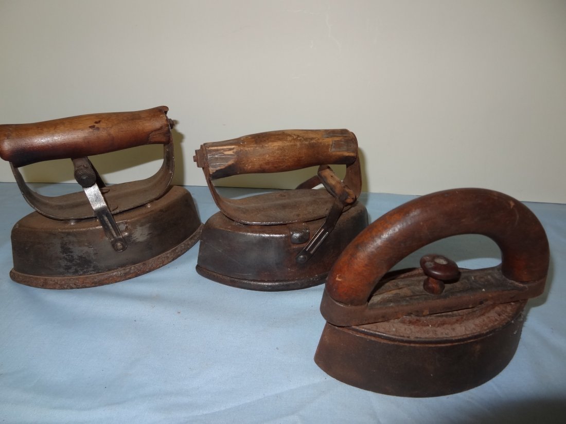SAD IRONS WITH HANDLES, LOT OF THREE: SAD IRONS WITH HANDLES, LOT OF THREE