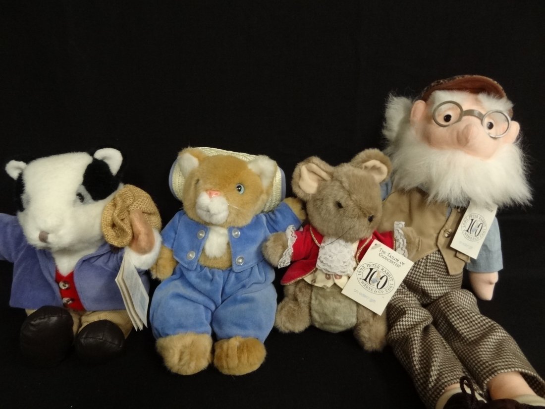 BEATRIX POTTER'S PETER RABBIT PLUSH TOYS BY EDEN GIFT C: BEATRIX POTTER'S PETER RABBIT PLUSH TOYS BY EDEN GIFT CO; 11.5'' TOMMY BROCK, 11'' TOM KITTEN, 9'' THE TAILOR OF GLOUCESTER, AND 23'' MR. MCGREGOR. 1893-1993 100TH ANNIVERSARY OF PETER RABBIT TALES BY