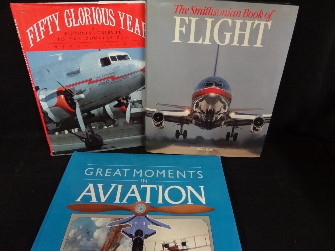 THREE AVIATION BOOKS 1) GREAT MOMENTS IN AVIATION BY MI: THREE AVIATION BOOKS 1) GREAT MOMENTS IN AVIATION BY MICHAEL J.H. TAYLOR, MULTIMEDIA BOOKS LTD., 80 PAGES, 11 X 11.5'', GOOD CONDITION. 2) FIFTY GLORIUS DOUGLAS DC3 1935-1985 BY ARTHUR PEARCY, COPYRIG