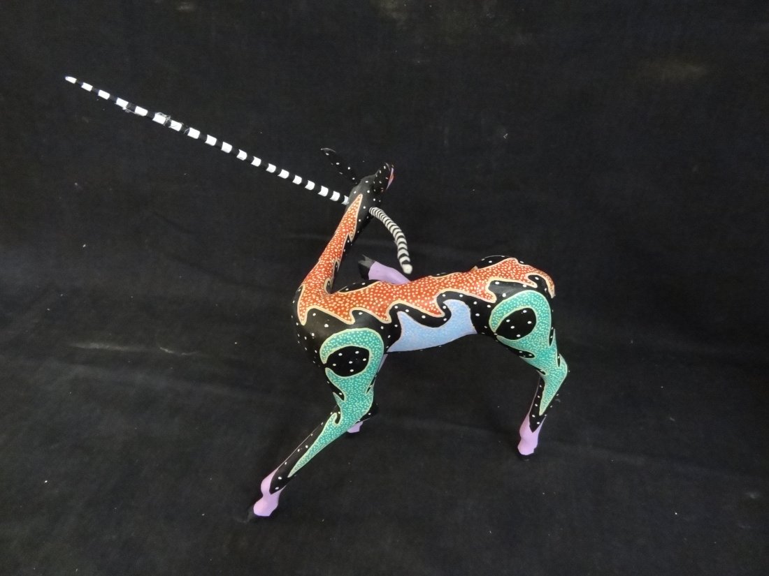 OAXCAN WOOD CARVING FOLK ART OF AN ANTELOPE, SIGNED JES - 3
