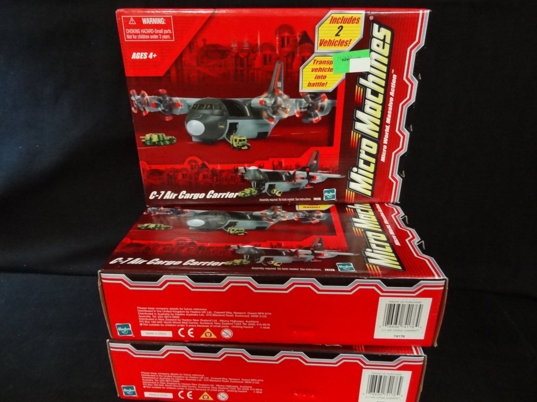 THREE MICRO MACHINES C-7 AIR CARGO CARRIER, HASBRO, 200: THREE MICRO MACHINES C-7 AIR CARGO CARRIER, HASBRO, 2003, AGES 4+