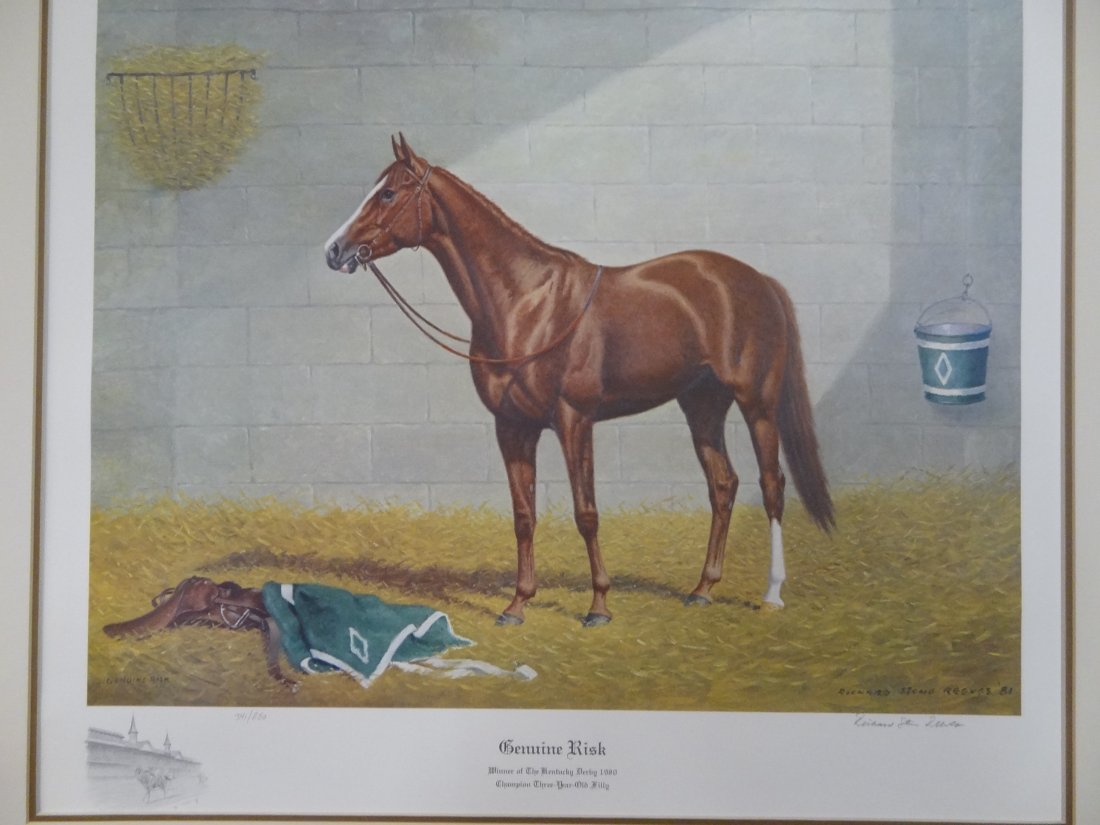 RICHARD STONE REEVES ''GENUINE RISK'' FRAMED PRINT 341/: RICHARD STONE REEVES ''GENUINE RISK'' FRAMED PRINT 341/850, CIRCA 1981, ART SIZE 24'' X 20 1/2'', FRAMED 31'' X 28'' ARTIST SIGNED. GLASS IS MISSING. TAHSAC IS NOT EQUIPPED TO SHIP THIS ITEM. PLEASE C