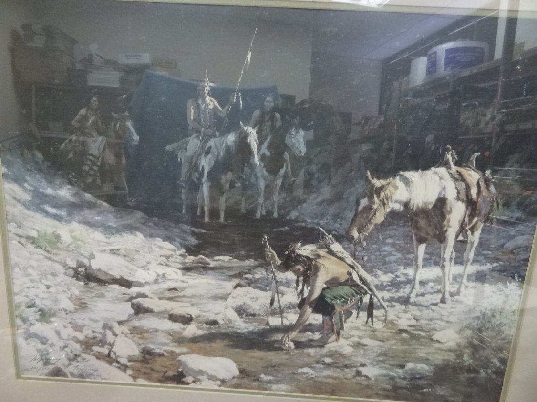 HOWARD TERPNING ''STONES THAT SPEAK'' FRAMED PRINT 881/: HOWARD TERPNING ''STONES THAT SPEAK'' FRAMED PRINT 881/1000 CIRCA 1980, ART SIZE 29'' X 21 1/2'', FRAMED 38'' X 32'' ARTIST SIGNED. TAHSAC IS NOT EQUIPPED TO SHIP THIS ITEM. PLEASE CALL FOR LOCAL SHIP