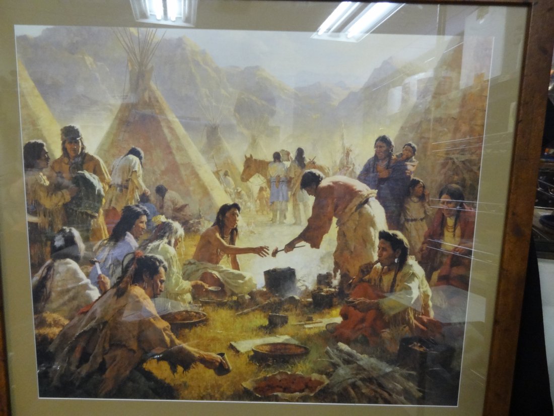 HOWARD TERPNING ''OLD COUNTRY BUFFET - THE FEAST'' FRAM: HOWARD TERPNING ''OLD COUNTRY BUFFET - THE FEAST'' FRAMED PRINT 214/1550, CIRCA 1994, ART SIZE 33'' X 27'', FRAMED 41'' X 35 1/2'' ARTIST SIGNED. TAHSAC IS NOT EQUIPPED TO SHIP THIS ITEM. PLEASE CALL 