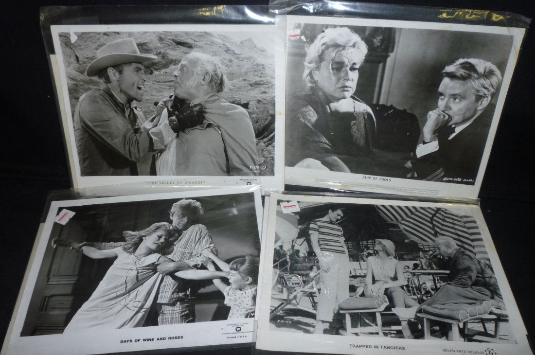 4 BLACK WHITE PHOTOS OF VINTAGE TELEVISION SHOWS.: 4 BLACK WHITE PHOTOS OF VINTAGE TELEVISION SHOWS. VALLEY OF GWANGI, SHIP OF FOOLS AND TRAPPED IN TANGIERS.