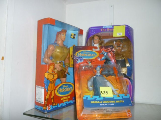 3 DOLLS: BEAUTY AND THE BEAST, HERCULES, AND FIREBALL S: 3 DOLLS: BEAUTY AND THE BEAST, HERCULES, AND FIREBALL SHOOTIN HADES