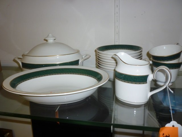 DINNERWARE SET: LIDDED POT, SMALL BOWLS, LARGE BOWL,: LARGE BOWL, CUPS, AND CREAMER. MARKED "MADE IN ENGLAND"