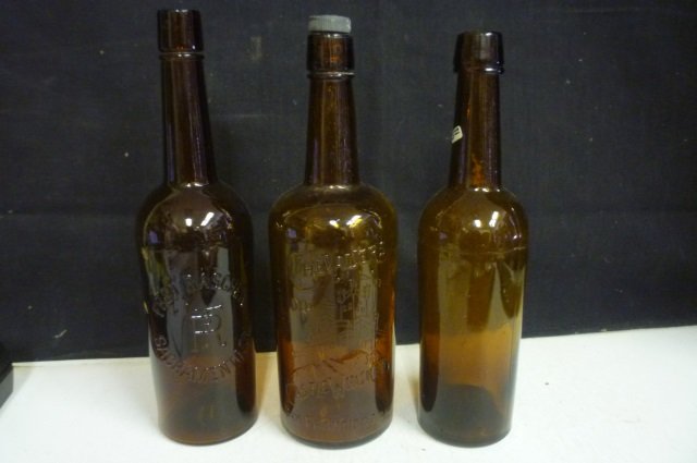 ANTIQUE BOTTLES: FRED RASCHEN SACRAMENTO, CHEVALIERS OL: CHEVALIERS OLD CASTLE WHISKEY (HAS CRACKED BACK) SAN FRANCISCO, AND ONE UNMARKED
