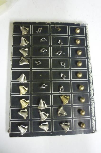 VINTAGE PINS: SILVER AND GOLD TONED BELLS, MUSIC NOTES,: BELLS, MUSIC NOTES, AND BALLS.