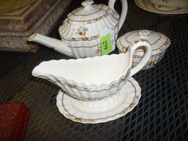 SPODES COWSLIP SERVING PIECES, 3 PIECES INCLUDING TEA P: 3 PIECES INCLUDING TEA POT, GRAVY BOAT, AND SUGAR.