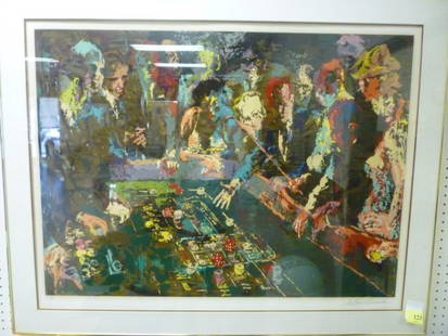 LEROY NEIMAN PAINTING: SIGNED 238/300 CRAPS GAME TABLE: CRAPS GAME TABLE SCENE. FRAMED AND MATTED. 46" BY 36" IN FRAME