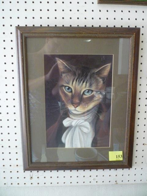 NEUVILLE SIGNED ART: CAT IN CLOTHING, FRAMED AND MATTED: CAT IN CLOTHING, FRAMED AND MATTED
