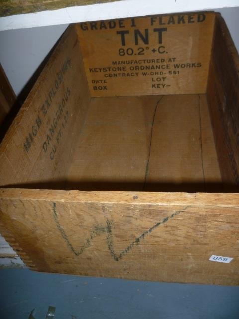 ANTIQUE CRATE: WOODEN, MARKED " TRADE 1 FLAKED TNT": 1 FLAKED TNT"