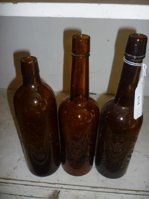 ANTIQUE BOTTLES: THE DUFFY MALT WHISKEY, ROCHESTER USA,: ROCHESTER USA, AND (2) J.H. CUTTER OLD BOURBON, BOTTLED BY A.P. HOTALING & CO