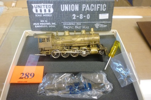 UNITED LOCOMOTIVE AND COAL CAR UNION PACIFIC 2-8-0,: UNION PACIFIC 2-8-0, ATLAS INDUSTRIES INC. KAWAGUCHI JAPAN, EXCLUSIVIELY FOR PACIFIC FAST MAIL, IN ORIGINAL BOX LOOKS MINT
