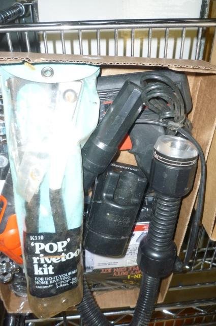 RIVET TOOL KIT, GLUE GUN, PIVOT DRIVER LOT OF TOOLS: LOT OF TOOLS INCLUDES A RIVET TOOL KIT, HOT GLUE GUN AND PIVOT DRIVER